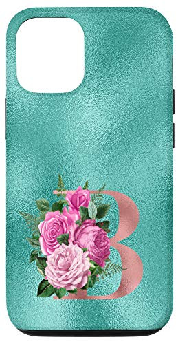 iPhone 12 12 Pro Teal floral Initial letter B monogram lilac flowers Case