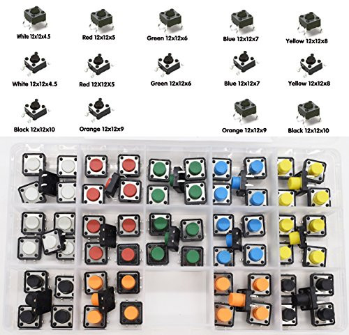 tactile switch 70pcs 14Value 7 Colors Panel PCB Momentary Tactile Tact Push Button Switch 4 Pin DIP and SMD
