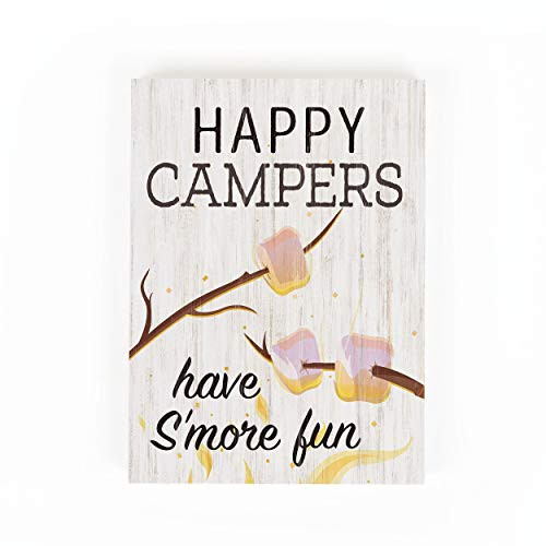 P. Graham Dunn Happy Campers Have S'More Fun Whitewash 5.5 x 7.25 Solid Wood Barnhouse Block Sign
