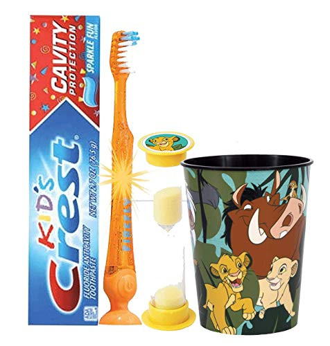 The Lion King 4pc Bright Smile Oral Hygiene Bundle! Light Up Toothbrush_ Toothpaste_ Brushing Timer  and  Mouthwash Rise Cup! Plus Dental Gift Bag  and  inch Remember to Brush inch  Visual Aid!