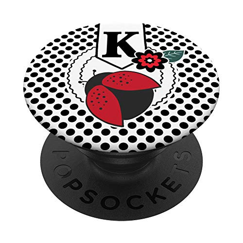 Ladybug and Polka Dots Monogram Initial Letter K PopSockets Grip and Stand for Phones and Tablets