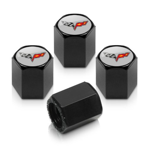Chevrolet Black Corvette C6 Tire Stem Valve Caps