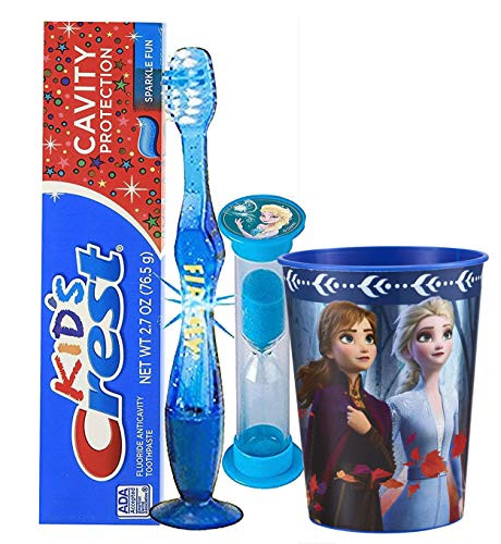Elsa 4pc Bright Smile Oral Hygiene Bundles! Light Up Toothbrush_ Toothpaste_ Brushing Timer  and  Mouthwash Rinse Cup! Plus Dental Gift Bag  and  Tooth Saver Necklace!  _Frozen_Elsa_