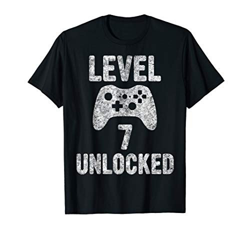 Cute Video Gamer 7th Birthday Gift Level 7 Unlocked T_Shirt