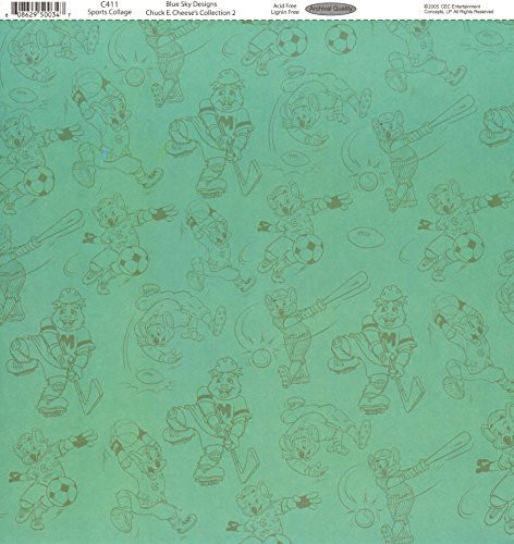Chuck E. Cheese Sports Collage 12 inch  x 12 inch  Scrapbook Paper _ 1 Sheet _C411_