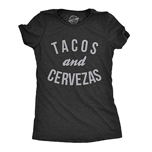Womens Tacos and Cervezas Funny T Shirts Cool Vintage Graphic Tee Cute Saying _Heather Black_ _ L