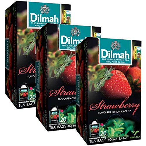Dilmah Strawberry Flavored Ceylon Black Tea _ 20 Tea Bags X 3 Pack _ Sri Lanka Ceylon Dilmah Strawberry Tea Real Tea