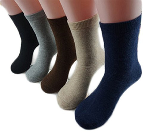 Lovely Annie Men's 5 Pairs Wool Blend Crew Blend Crew Socks Solid Size 6_10_Plain_