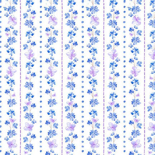 Midnight Hydrangea Small Floral Stripe Cotton Fabric Studio e Laura Stone by The Yard