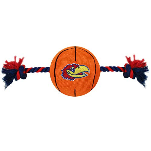 Pets First NCAA Kansas Jayhawks Nylon Basketball Dog Toy with Tough Ropes and Squeaker_ one Size _KU_3105_ Pets First NCAA Kansas Jayhawks Nylon Basketball Dog Toy with Tough Ropes and Squeaker_ one Size _KU_3105_