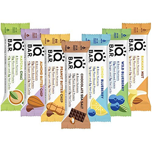 IQBAR Brain and Body Keto Protein Bars _ 7 Sampler Keto Bars _ Energy Bars _ Low Carb Protein Bars _ High Fiber Vegan Bars and Low Sugar Meal Replacement Bars _ Vegan Snacks