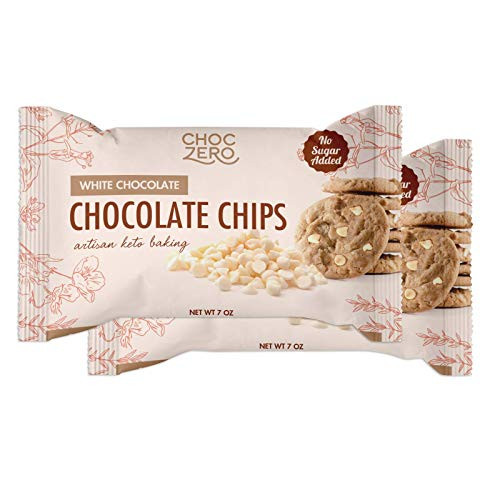 ChocZero's White Chocolate Chips _ No Sugar Added_ Low Carb_ Keto Friendly_ Gluten Free _ Real Cocoa Butter_ No Sugar Alcohols Sweetened with Monk Fruit _7oz 2_Pack_