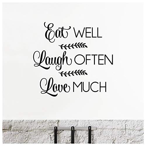 Eat Well Laugh Often Love Much Vertical Style B Wall Decal Vinyl Lettering Decals Quote Stickers Self Adhesive _10 inch  H x 10.5 inch  W_ Black_