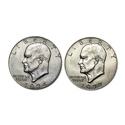 1974 P 1977 P Eisenhower IKE Clad Dollar Brilliant Uncirculated 2 Coin Set