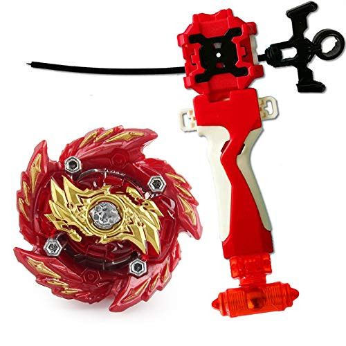Bey Battle Burst GT B_153 Red Fashion Gyroscope Starter  Plus  LR String Launcher _Left  and  Right Turning_  and  Grip with Weight Damper