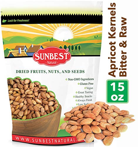 SUNBEST NATURAL Sun Dried_ Organic Bitter Raw Apricot Kernels _Seeds__ Unshelled_ in Resealable Bag_New Crop_ Non Gmo_Vegan  and Kosher _15 Ounce