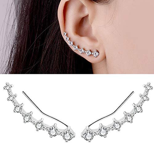 7 Crystals Ear Cuffs Stud Climbers Earrings S925 Sterling Silver Hypoallergenic Arete 7 Crystals Ear Cuffs Stud Climbers Earrings S925 Sterling Silver Hypoallergenic Arete