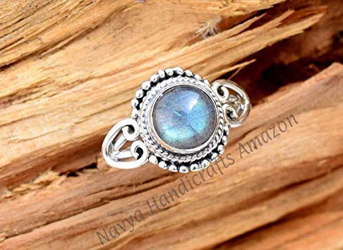 925 Sterling Silver Grey Blue Fire Labradorite Ring Size US 7 _ Labradorite Stone Gemstone Statement Ring Gift Jewellery For Girl Women