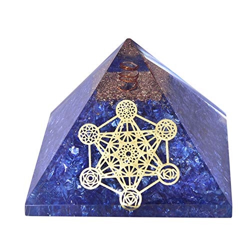 Blue Onyx Crystal Orgone Pyramid EMF Protection Energy Generator Metatrons 7 Chakra Orgonite Pyramid