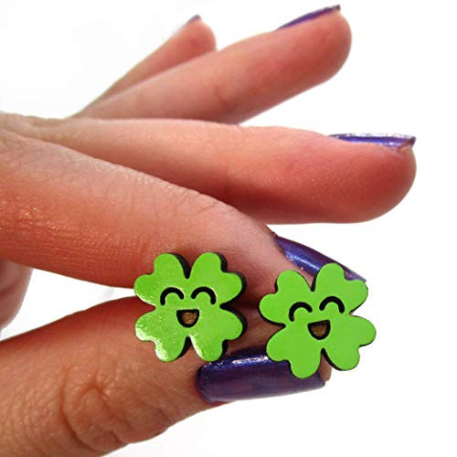 Cute Little Lucky Four Leaf Clover Stud Earrings_ Saint Patrick's Day Green Earrings