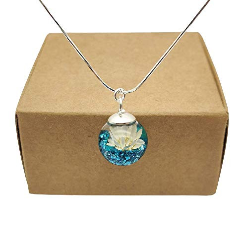 Daisy Real Flower Blue Treasure Island Mineral Pendant 925 Sterling Silver Snake Chain Necklace Daisy Real Flower Blue Treasure Island Mineral Pendant 925 Sterling Silver Snake Chain Necklace