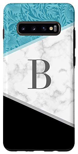 Galaxy S10 Plus  Classy Initial Letter B Monogram Gift Color Block Teal Black Case