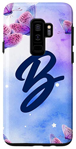 Galaxy S9 Plus  Butterfly Personalized Girly Monogram B Initial Letter Case