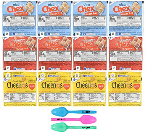 General Mills Gluten Free Cereal Bowl Variety Pack_ Cheerios_ Cinnamon Chex_ and Rice Chex_ 4 of each _Pack of 12_ with 3 By The Cup Mood Spoons General Mills Gluten Free Cereal Bowl Variety Pack_ Cheerios_ Cinnamon Chex_ and Rice Chex_ 4 of each _Pack of 12_ with 3 By The Cup Mood Spoons