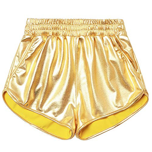 Girls Gold Metallic Shorts Hot Short Pants Shiny Sparkly Spandex Festival Outfit 6 7