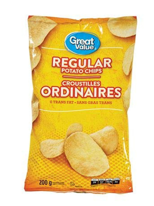 Great Value 200g 7oz_ Bag of Regular Potato Chips_ _Imported from Canada_ Great Value 200g 7oz_ Bag of Regular Potato Chips_ _Imported from Canada_