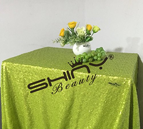 ShinyBeauty Sequin Tablecloth Lime Green-60x102-Inch Rectangle Sparkly Fabric Tablecloth Sequin Rectangular Table Cloth For Wedding Party Cake Sweetheart Table