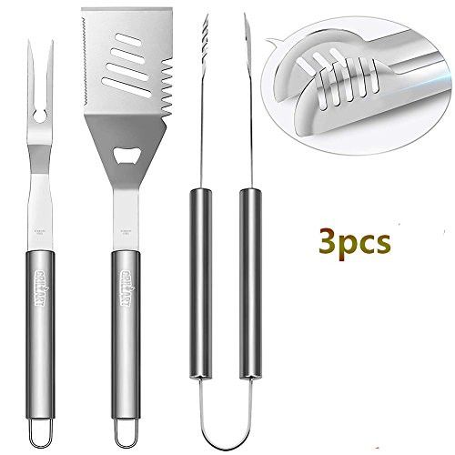 SMEAMUS BBQ Grilling Tools - 3-Piece Utensil BBQ tool set & Grill Mats Stainless Steel Barbecue Grilling Utensils - Heavy Duty Stainless Steel Barbecue Utensils - Cook Your Meat - Grilling Kit & Gift