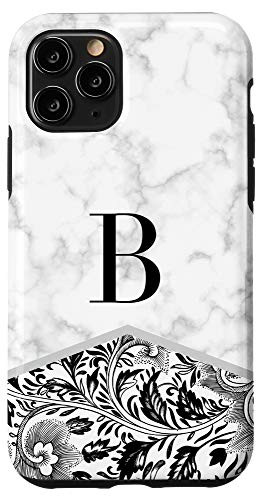 iPhone 11 Pro Initial Letter B Monogram Black White Classy Floral Phone Case