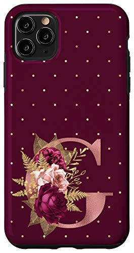 iPhone 11 Pro Max Maroon floral Initial Letter G monogram blush flowers Case