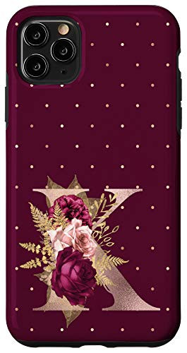 iPhone 11 Pro Max Maroon floral Initial Letter K monogram blush flowers Case
