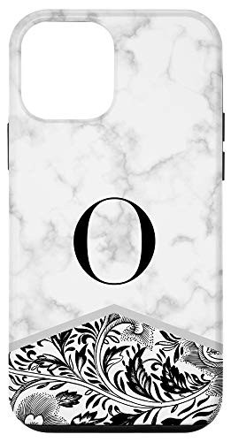 iPhone 12 mini Initial Letter O Monogram Black White Classy Floral Phone Case