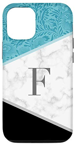 iPhone 12 12 Pro Classy Initial Letter F Monogram Gift Color Block Teal Black Case
