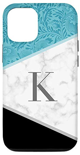 iPhone 12 12 Pro Classy Initial Letter K Monogram Gift Color Block Teal Black Case
