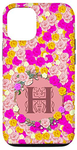 iPhone 12 12 Pro Colorful Roses  and  Wreath _ Initial Letter H Monogram. Flower Case