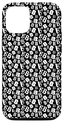 iPhone 12 12 Pro Letter B Alphabet Monogram Initial White Black Pattern Gift Case