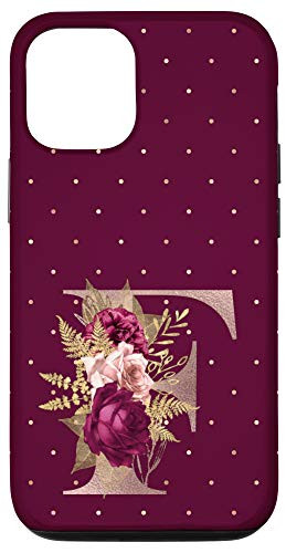 iPhone 12 12 Pro Maroon floral Initial Letter F monogram blush flowers Case