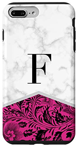iPhone 7 Plus 8 Plus Initial Letter F Monogram Floral Pink Color Block Phone Case