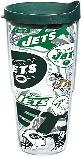 Tervis 1248203 NFL New York Jets All Over Tumbler with Wrap and Hunter Green Lid 24oz, Clear