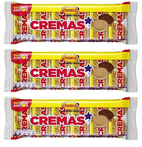 Pozuelo Cremas Star Cookies _ Vanilla  and  Chocolate Flavor _ Vanilla Cream _ 10.58 Oz _Pack of 3_