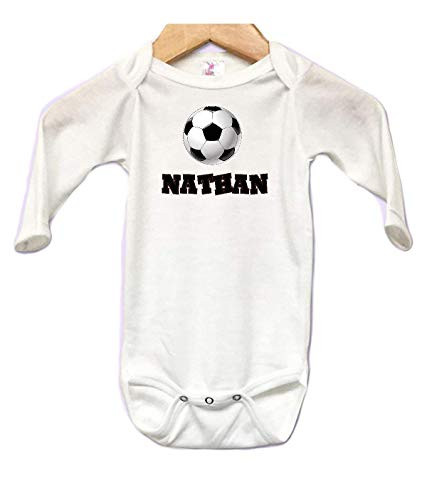 Soccer Baby Onesie Personalized Bodysuit Long Sleeve Cute Color Custom 0 to 3 mos or 3 to 6 months or 6 to 12 months for Boys