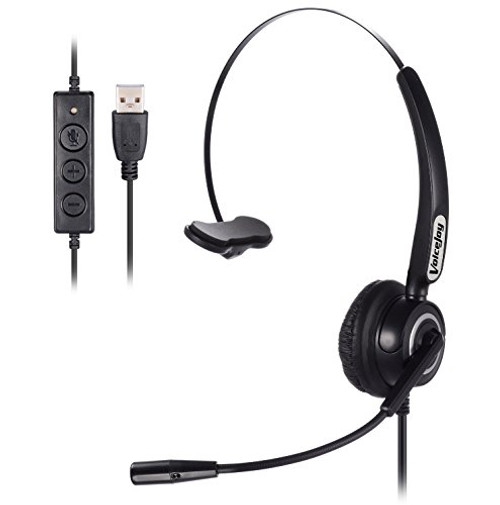 VoiceJoy Call Center Noise Cancelling Corded Monaural Headset Headphone with Mic Microphone with USB Plug For Computer and Laptop, Volume Control and Mute Switch