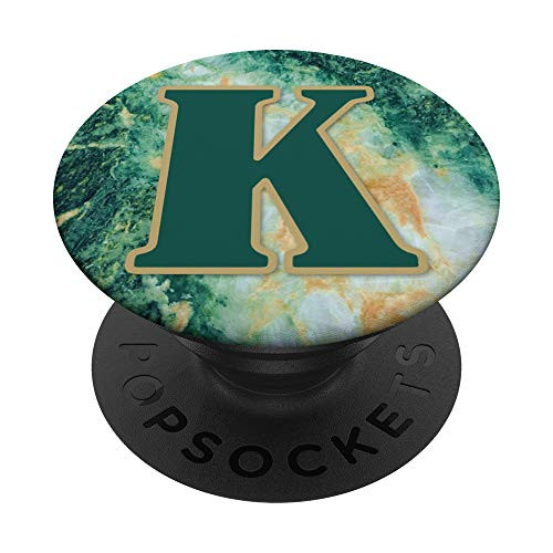 Letter K Initial On Green Malachite Marble PopSockets Grip and Stand for Phones and Tablets