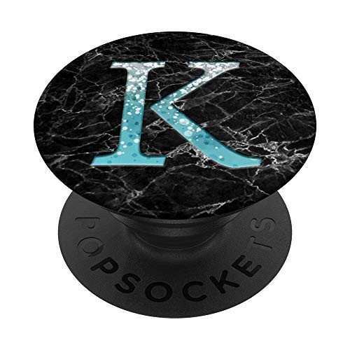 Silver Light Blue Letter K Monogram On Black Marbled Look PopSockets PopGrip Swappable Grip for Phones and Tablets Silver Light Blue Letter K Monogram On Black Marbled Look PopSockets PopGrip Swappable Grip for Phones and Tablets