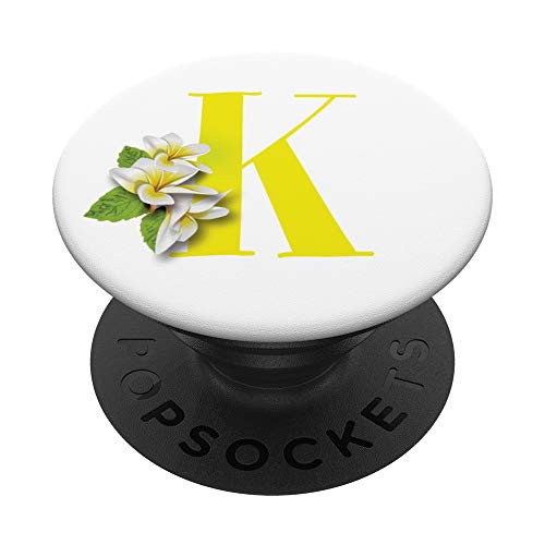Yellow Monogram Letter K Initial White Flowers PopSockets PopGrip  Swappable Grip for Phones  and  Tablets