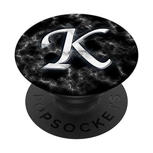 Black Marble Letter K Name Initial Monogram PopSockets Grip and Stand for Phones and Tablets